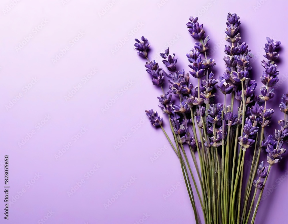 Fototapeta premium lavender flowers on a lilac background. summer layout with space for text.