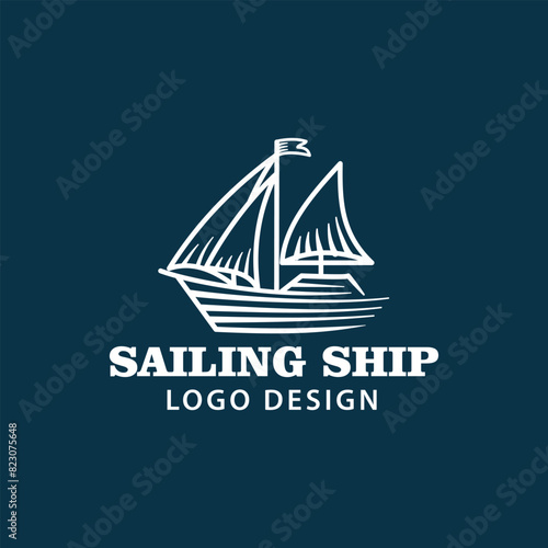Sailing Boat Ship Silhouette Vintage Retro Emblem Logo Design 