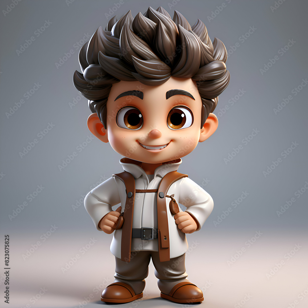 3D Render of Little Boy with Backpacker pose in studio 3D Render of Little Boy with Backpacker pose in studio