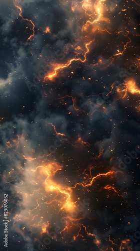 abstract background with lightning  dark sky and clouds  smoke in the air  energy flow concept
