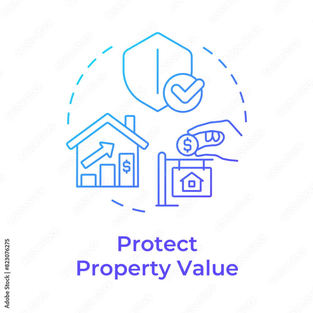 Protect property value blue gradient concept icon. Housing association, real estate. Round shape line illustration. Abstract idea. Graphic design. Easy to use in infographic, presentation