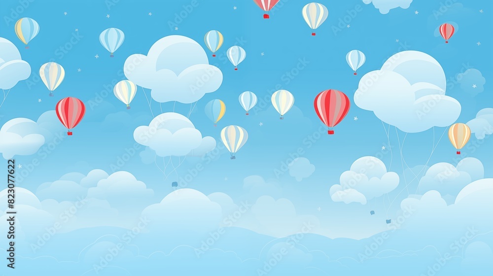Obraz premium Hot Air Balloons Floating Among Fluffy Clouds in a Blue Sky