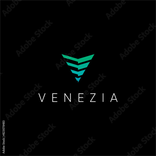 CREATIVE LOGO MODERN LETTER V ABSTRACT GEOMETRIC VECTOR ILLUSTRATION