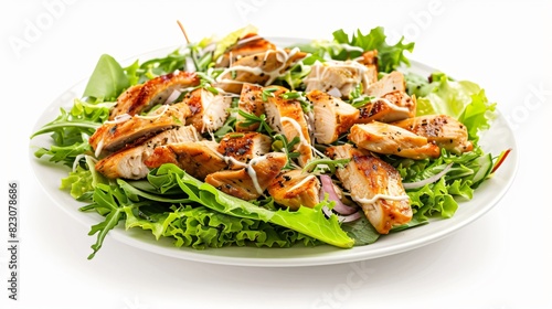 salad with grilled chicken, lettuce, tomatoes, and cheese.