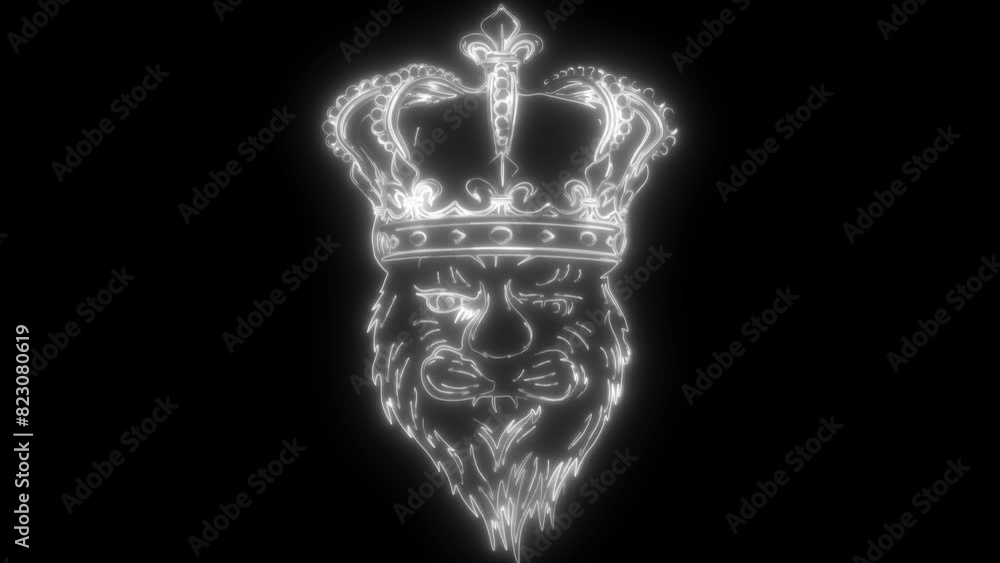 white silhouette of Heraldic Lion Head with corwn on black background white silhouette of Heraldic Lion Head with corwn on black background