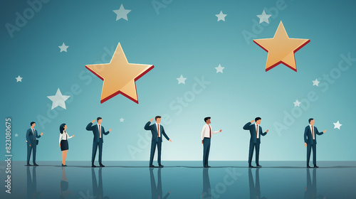 Happy Business People Rating Customer Service 5 Stars - Customer Satisfaction Survey Concept
