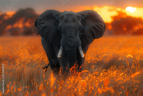 Elephants in Savanna at Sunset © Flop