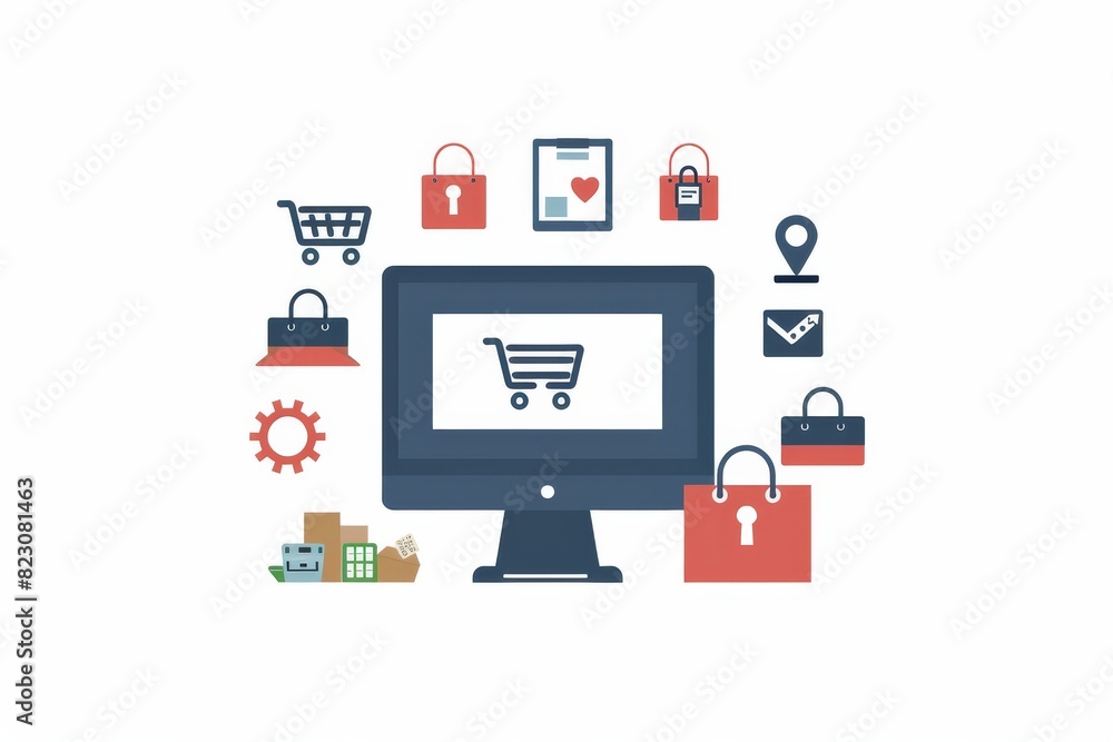 Minimalist vector art of a secure online shopping platform Minimalist vector art of a secure online shopping platform