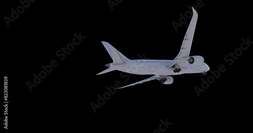 Modern airplane flying in the transparent background. ProRes 4444 3D render.