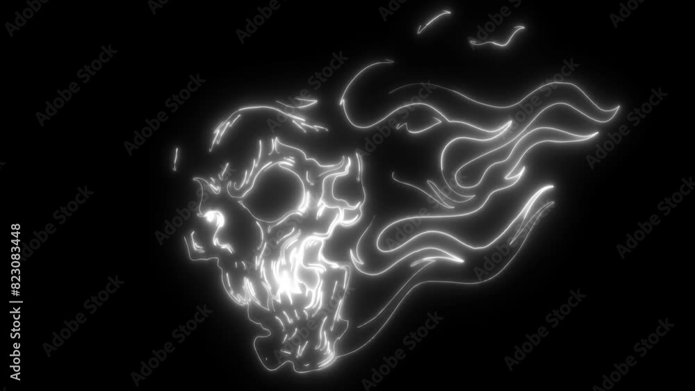 white silhouette of Burning skull with flame hair on black background white silhouette of Burning skull with flame hair on black background