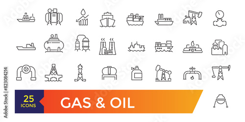 Oil and Gas Station Related Vector Line Icons. Simple line art style icons pack. Editable UI stroke.