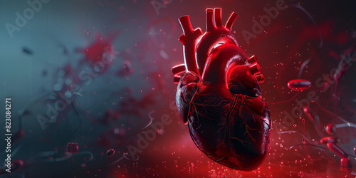 stylized human heart with veins arteries and blood vessels on blue background 