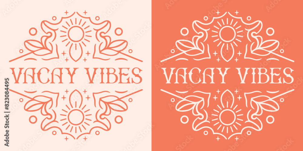 Φωτογραφία Vacay vibes summer break vacation retro vintage boho witchy orange aesthetic round badge sticker illustration for spiritual women girls trip retreat clothing shirt design print vector cut file