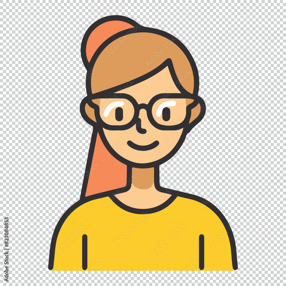 Flat linear casual style of woman icon, colorful vector illustration on transparent background Flat linear casual style of woman icon, colorful vector illustration on transparent background