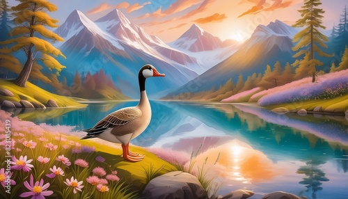 duck in beautiful mountain landscape