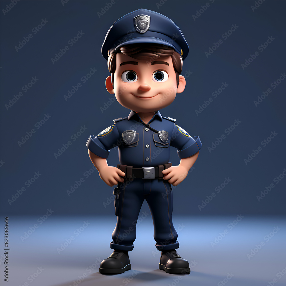3D Render of Little Boy with police cap and blue back ground 3D Render of Little Boy with police cap and blue back ground