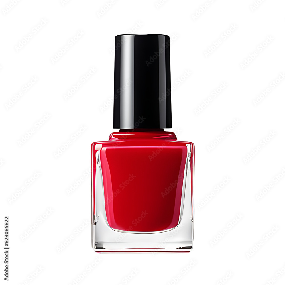 A bottle of red nail polish. Front view. Decorative cosmetics advertising mockup. A bottle of red nail polish. Front view. Decorative cosmetics advertising mockup.
