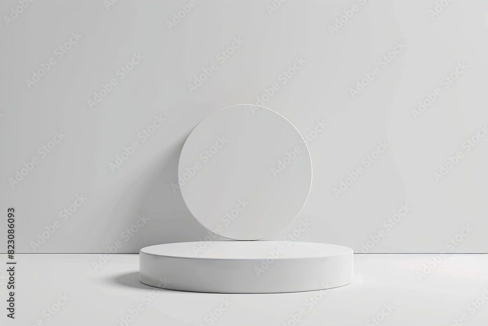 Minimalist 3D render with sleek white podium and matching backdrop Minimalist 3D render with sleek white podium and matching backdrop