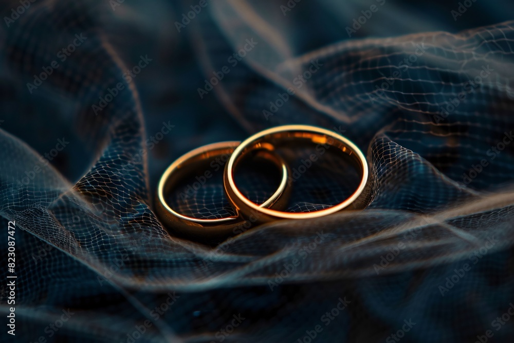 a pair of gold rings on a black fabric a pair of gold rings on a black fabric