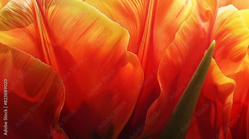 A close-up of a blooming tulip showcases its vibrant red and yellow petals. A close-up of a blooming tulip showcases its vibrant red and yellow petals.
