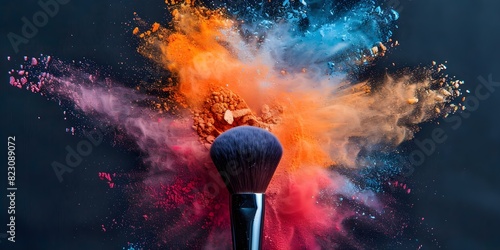 Vibrant powder explosion in artistic highfashion photography makeup brush splash. Concept Vibrant Colors, Artistic Makeup, High Fashion, Photography, Brush Splash photo