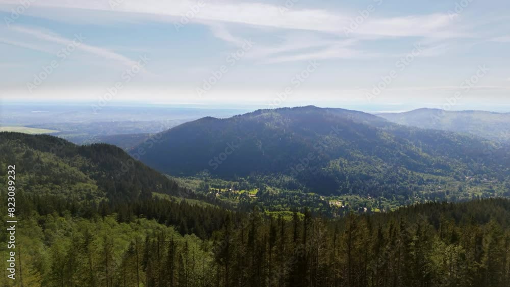 Aerial view above evergreen forest on mountain in Issaquah showing landscape of Washington State. Aerial view above evergreen forest on mountain in Issaquah showing landscape of Washington State.