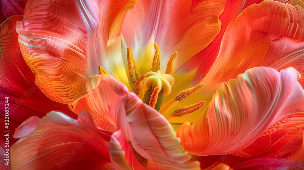 A close-up of a blooming tulip showcases its vibrant red and yellow petals. A close-up of a blooming tulip showcases its vibrant red and yellow petals.