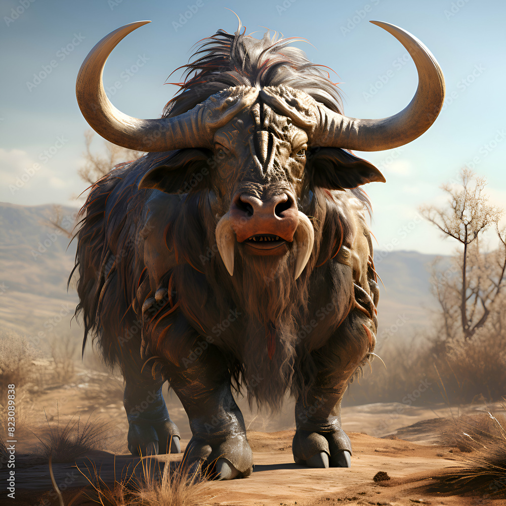 Fotografie Buffalo in the desert. 3d render. 3d illustration.