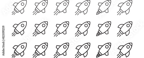 Rocket icon. Simple outline rocket signs set. Rocket launched icon.
