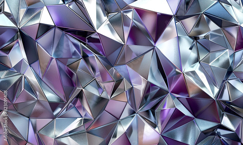 Modern geometric abstract in a tessellation of silver and purple triangles , Generate AI