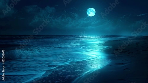 Moonlit Beach Night with Glowing Waves