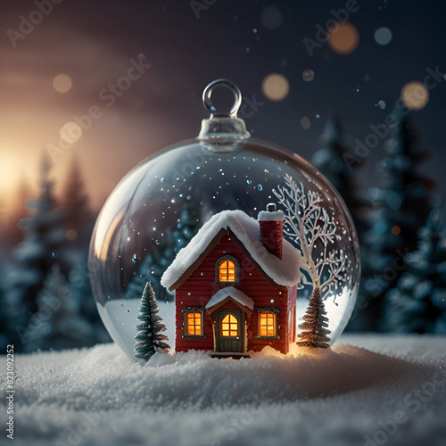 snow globe in the house , christmas, snow, winter, house, tree, holiday, xmas, decoration, gingerbread, cold, landscape, snowflake, home, celebration, season, scene, night, village, light, year, ginge photo