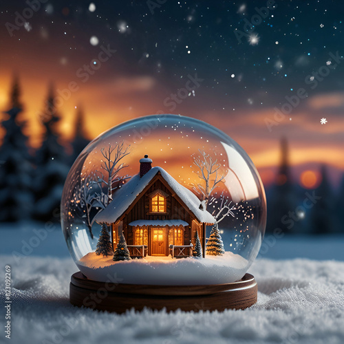 snow globe in the house , christmas, snow, winter, house, tree, holiday, xmas, decoration, gingerbread, cold, landscape, snowflake, home, celebration, season, scene, night, village, light, year, ginge photo