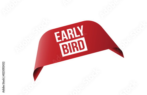 Red banner early bird on white background.