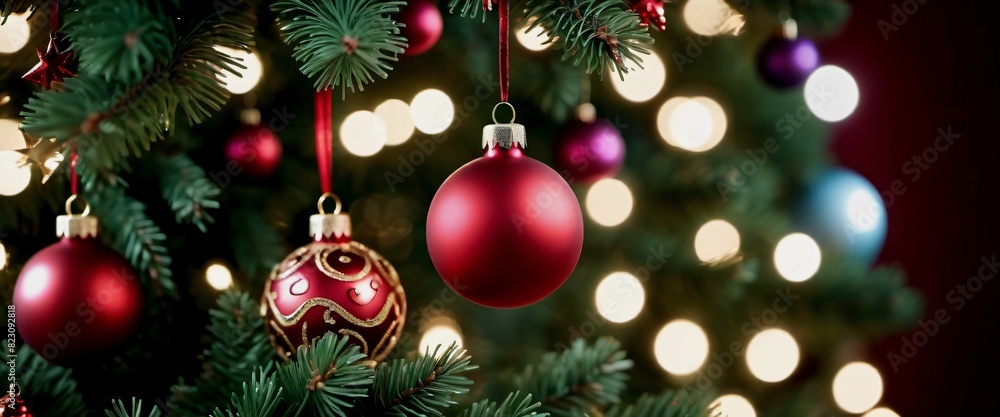 Christmas tree decorated with funny ornaments Christmas tree decorated with funny ornaments