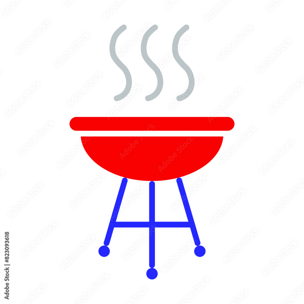 Barbecue grill set icon. Red grill, steam lines, cooking, outdoor BBQ, summer, picnic, grilling, food preparation, party. Barbecue grill set icon. Red grill, steam lines, cooking, outdoor BBQ, summer, picnic, grilling, food preparation, party.
