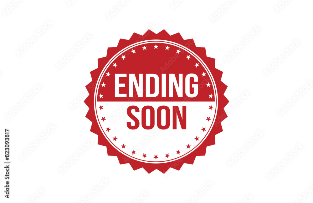 Ending soon red ribbon label banner. Open available now sign or ending soon tag.