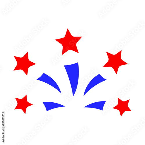 Patriotic fireworks set icon. Red stars, blue bursts, festive celebration, American theme. Perfect for Independence Day, patriotic events, July 4th festivities, national pride, celebrations.