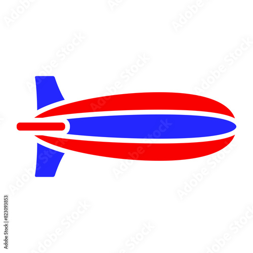 Patriotic blimp icon. Red and blue colors. Symbol of American celebrations, parades, and national pride.