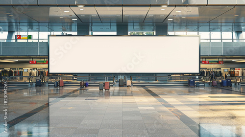 High-traffic luggage claim area with an expansive and clear landscape-oriented blank billboard mockup.
