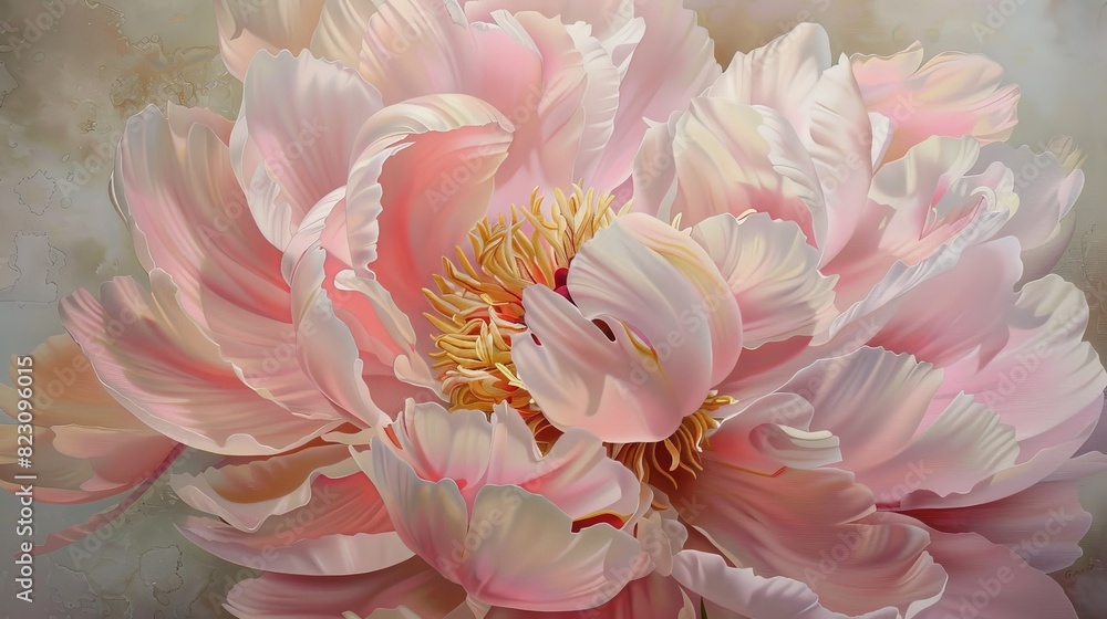 The delicate beauty of a pink peony is highlighted in stunning detail