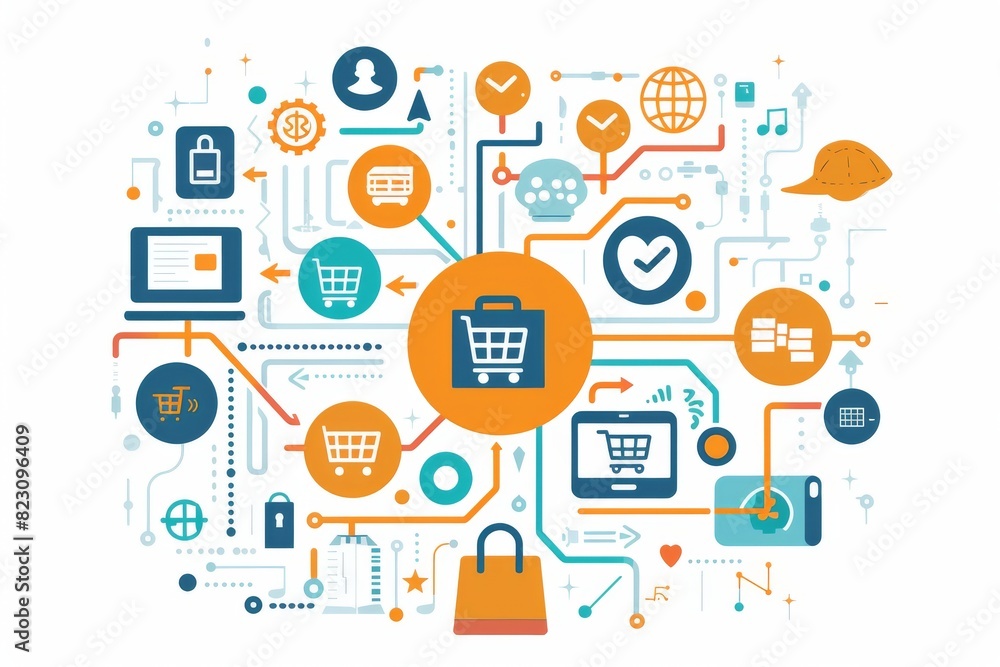 Vector illustration of an interconnected e commerce network Vector illustration of an interconnected e commerce network
