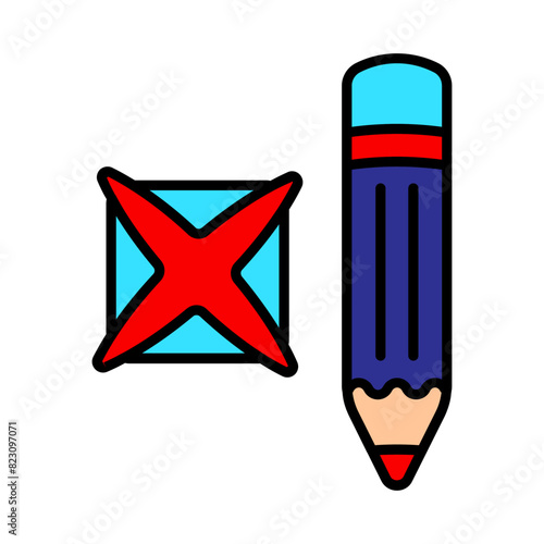Pencil with a cross and a tick. Elections, check stamps, voting, candidate, voter, polling station, president, parliament, debate, election campaign.