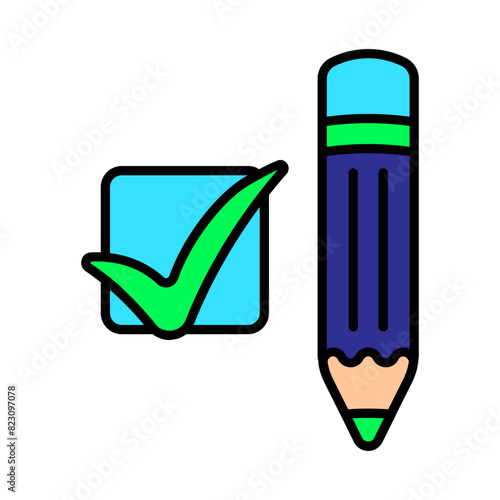 Pencil with a cross and a tick. Elections, check stamps, voting, candidate, voter, polling station, president, parliament, debate, election campaign.