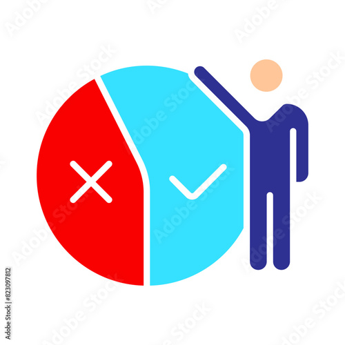 Diagram with exit poll icon. Elections, analysis, evote, check stamps, voting, candidate, voter, polling station, president, parliament, electronic voting, debate, election campaign.