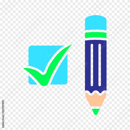 Pencil with a cross and a tick. Elections, check stamps, voting, candidate, voter, polling station, president, parliament, debate, election campaign.