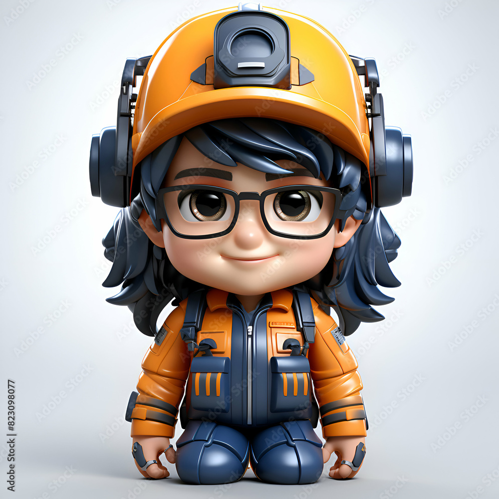 3D Render of Little Astronaut Girl with orange helmet and glasses 3D Render of Little Astronaut Girl with orange helmet and glasses
