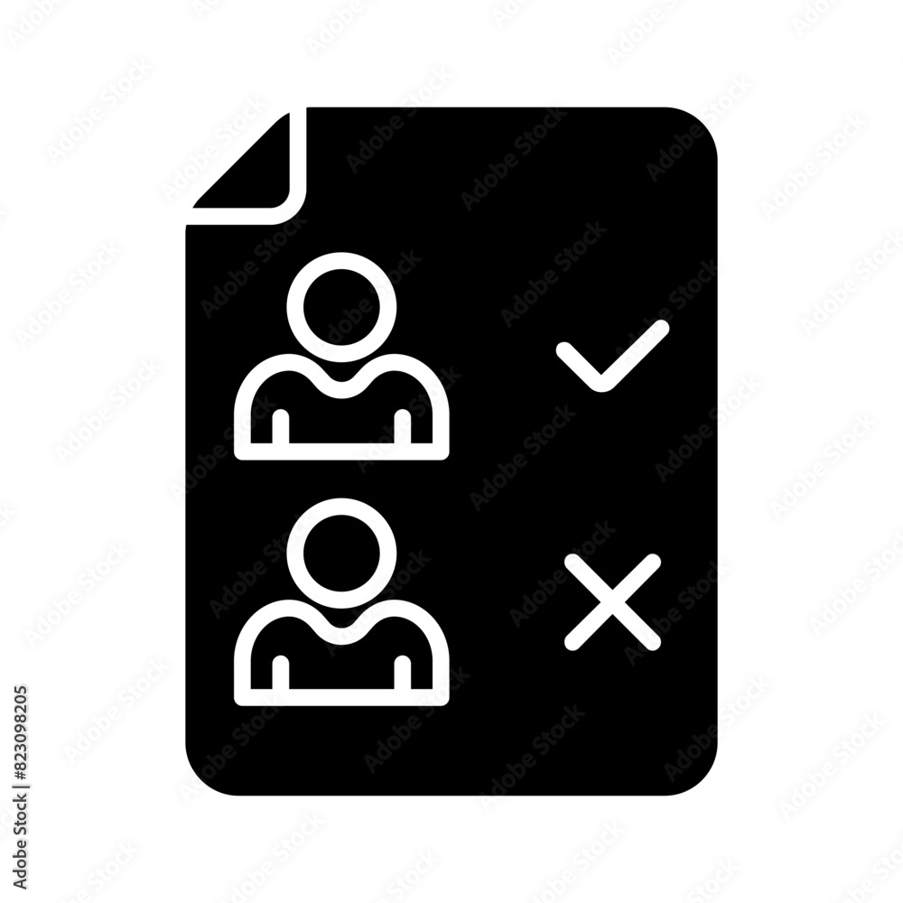 Bulletin with tick and cross icon. Elections, analysis, evote, check stamps, voting, candidate, voter, polling station, president, parliament, electronic voting, debate, election campaign. Bulletin with tick and cross icon. Elections, analysis, evote, check stamps, voting, candidate, voter, polling station, president, parliament, electronic voting, debate, election campaign.