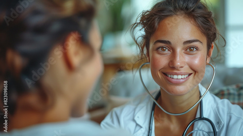 a female doctor visiting a 65 year old patient at home,generative ai