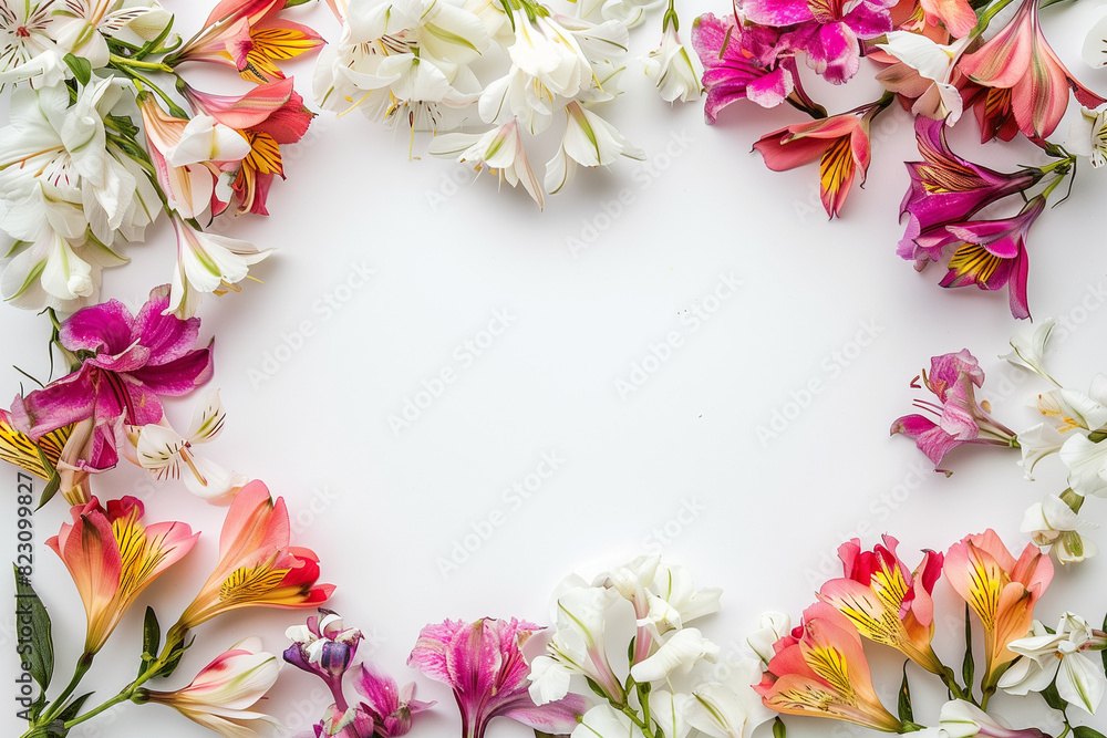 A white background with a flower arrangement in the center A white background with a flower arrangement in the center
